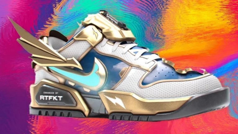Tênis NFT em 3D, com aspecto futurístico e logo da Nike